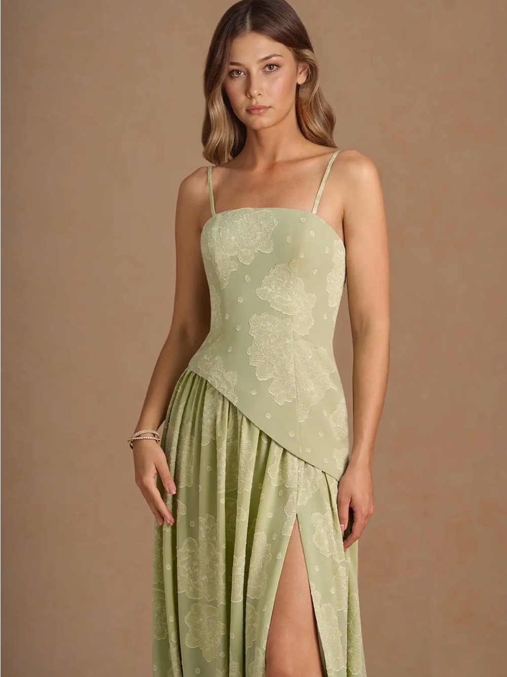 NWT Azazie Strapless Sage Green Lace Overlay Evening Dress - Picture 3 of 9